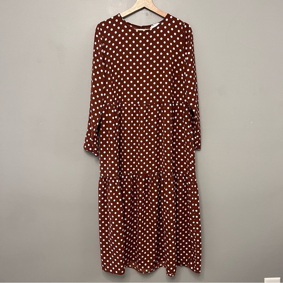 ASOS Dresses & Skirts - ASOS Women’s Long Sleeve Maxi Tiered Smock Polka Dot Midi Dress Size